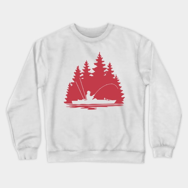 Kayak Fisherman Rural Lake Scene Crewneck Sweatshirt by SAMMO